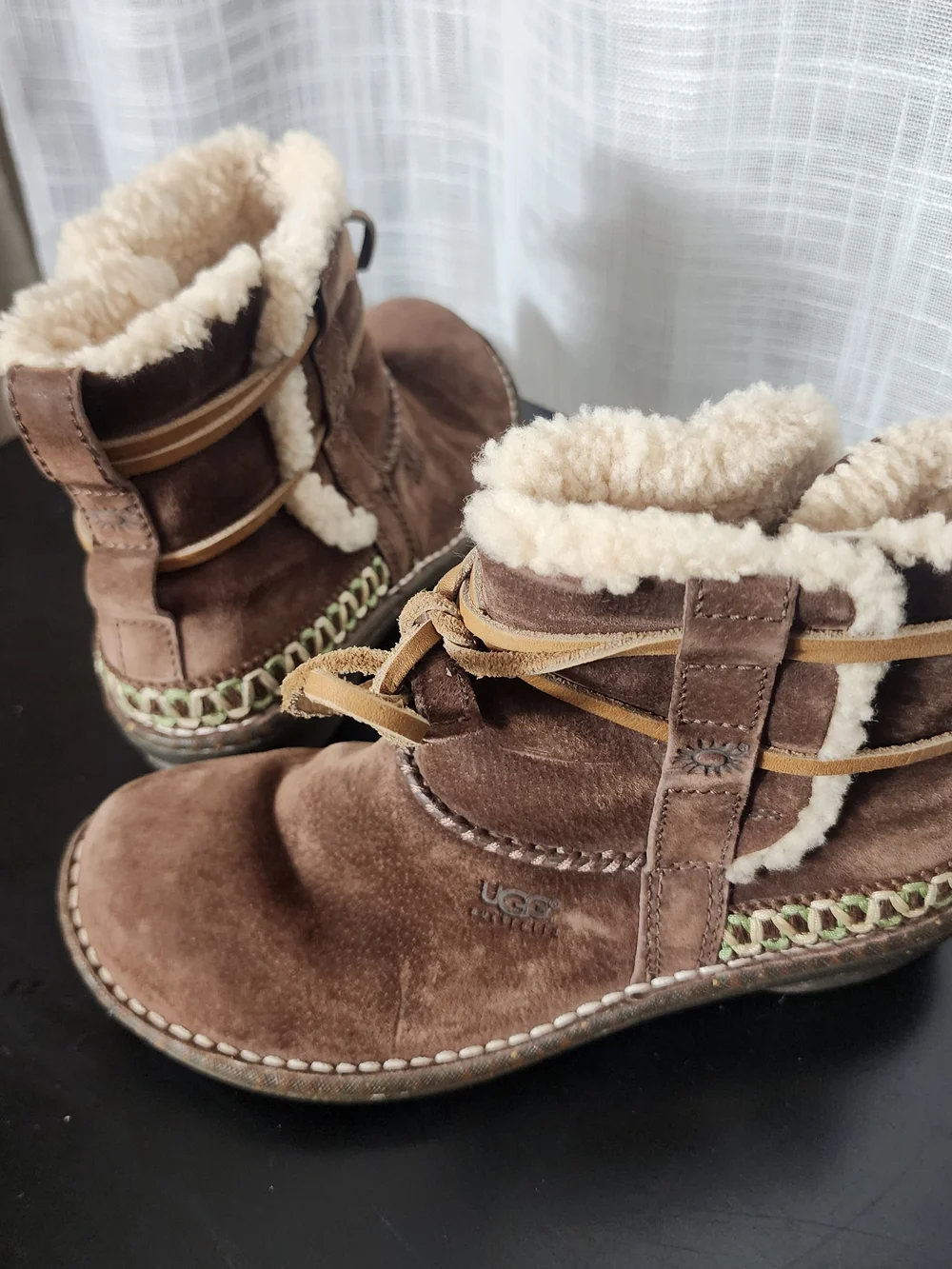 UGG Chestnut Suede Shearling-Lined Lace-Up Ankle Booties